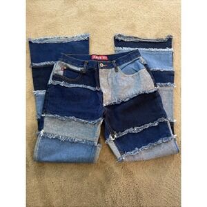 VINTAGE Y2K ZANA*DI PATCHWORK JEANS‎ SIZE 9 FLARE RAW HEM FRAYED EDGE LEG